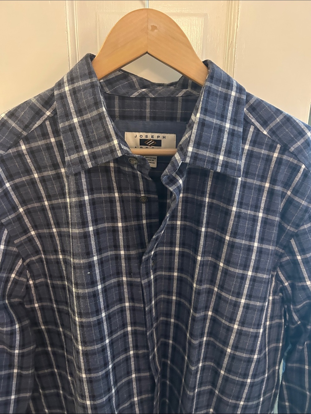 Joseph Navy and White Plaid Button-Down Shirt